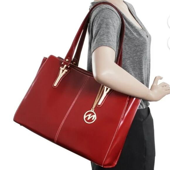 McKlein Handbags - Mcklein USA Glenna Leather Shoulder Tote, 97555 large red leather bag trendy